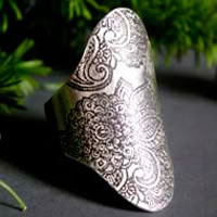 Fleur de la sagesse, bague motif cachemire, goutte indienne, en argent