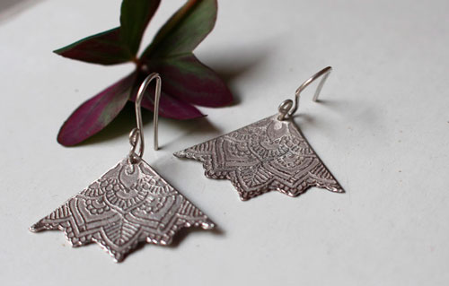 Fleurs de vie, boucles d’oreilles lotus mandala triangle en argent