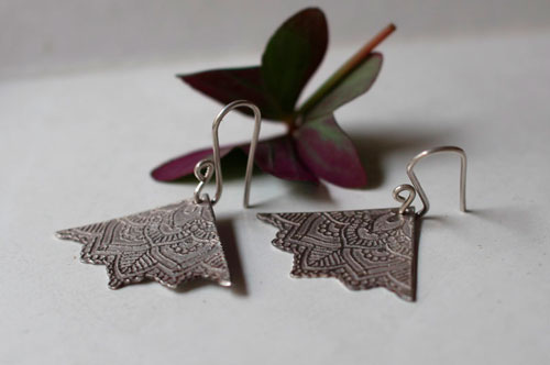 Fleurs de vie, boucles d’oreilles lotus mandala triangle en argent