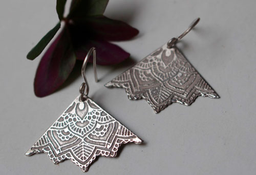 Fleurs de vie, boucles d’oreilles lotus mandala triangle en argent