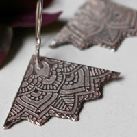 Fleurs de vie, boucles d’oreilles lotus mandala triangle en argent