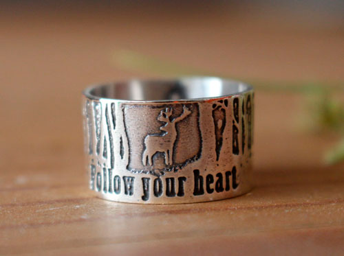 Follow your heart, bague cerf coeur de la forêt en argent