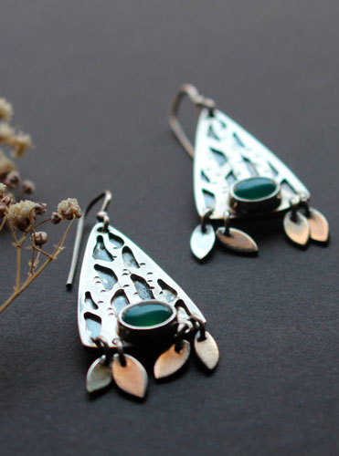 Forêt intérieure, boucles d’oreilles arbre de la forêt en argent et aventurine