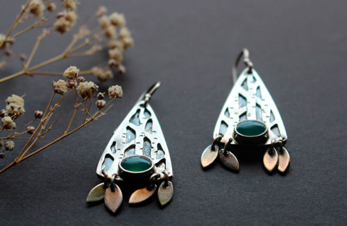 Forêt intérieure, boucles d’oreilles arbre de la forêt en argent et aventurine