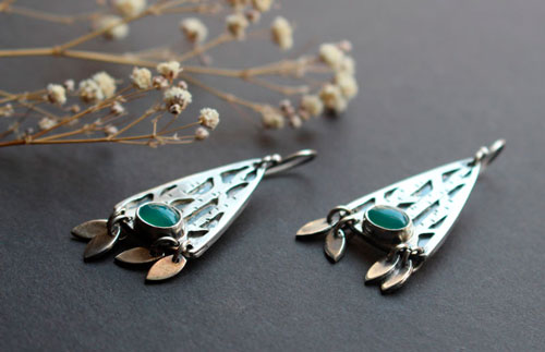 Forêt intérieure, boucles d’oreilles arbre de la forêt en argent et aventurine