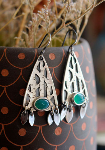 Forêt intérieure, boucles d’oreilles arbre de la forêt en argent et aventurine