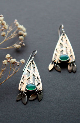 Forêt intérieure, boucles d’oreilles arbre de la forêt en argent et aventurine