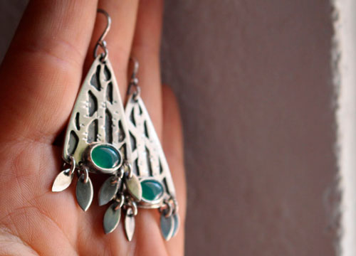 Forêt intérieure, boucles d’oreilles arbre de la forêt en argent et aventurine