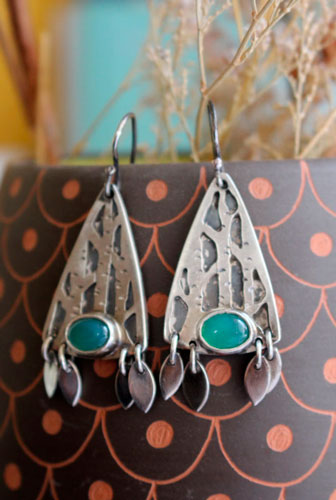 Forêt intérieure, boucles d’oreilles arbre de la forêt en argent et aventurine