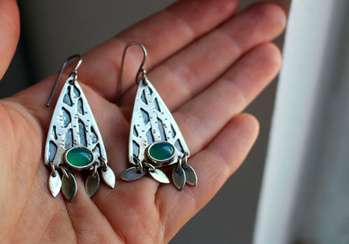 Forêt intérieure, boucles d’oreilles arbre de la forêt en argent et aventurine