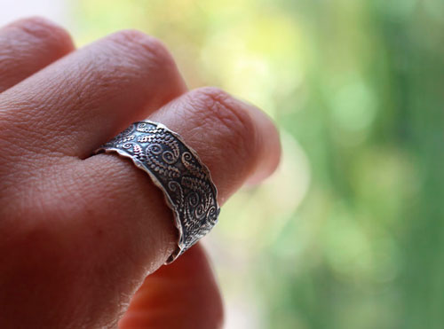 Fougère, bague botanique en argent