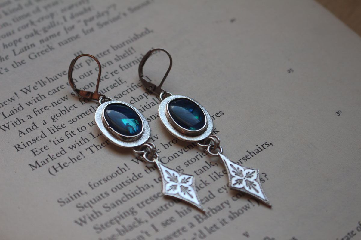 Galaxie, boucles d’oreilles ciel nocturne argent et paua