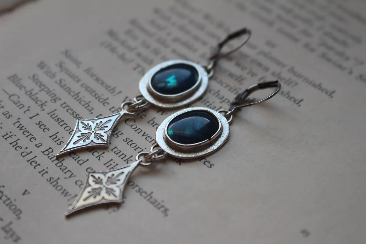 Galaxie, boucles d’oreilles ciel nocturne argent et paua