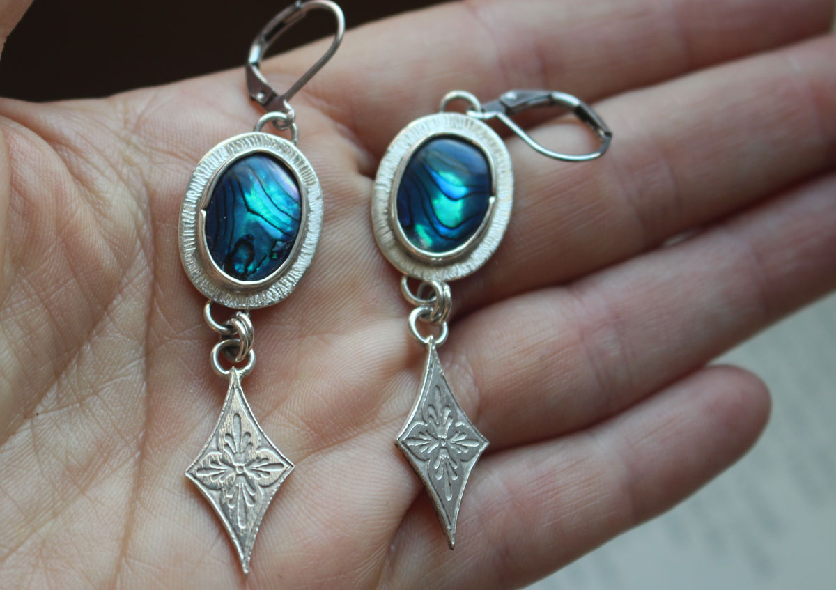 Galaxie, boucles d’oreilles ciel nocturne argent et paua