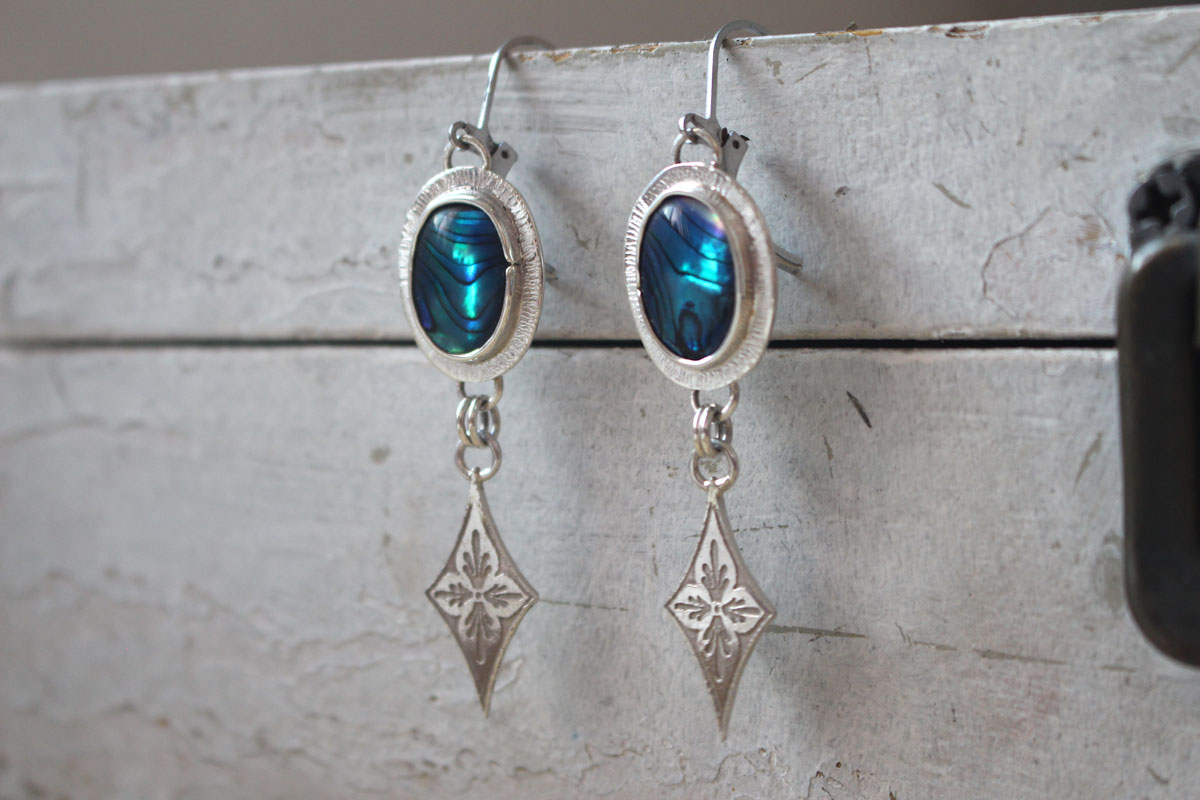 Galaxie, boucles d’oreilles ciel nocturne argent et paua