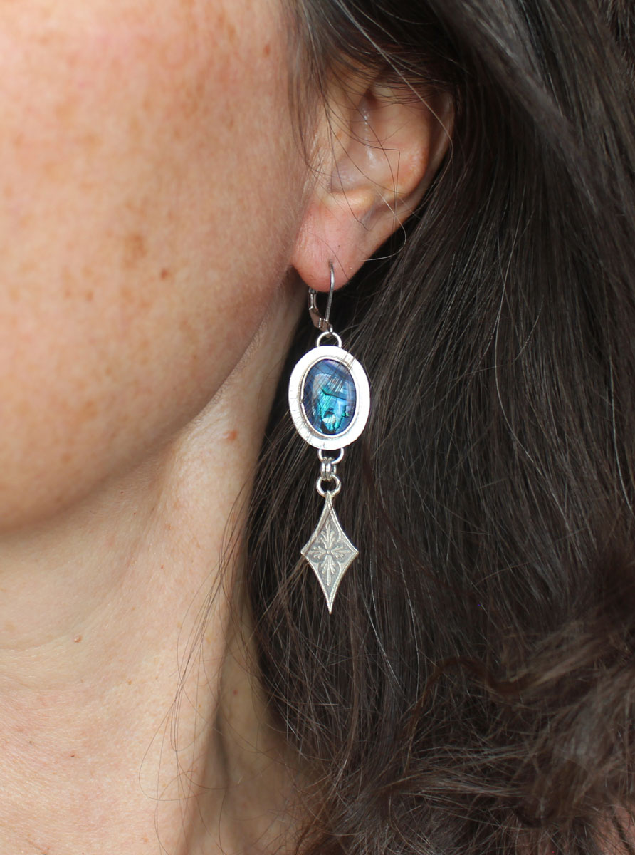 Galaxie, boucles d’oreilles ciel nocturne argent et paua