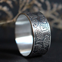Ginkgo, bague feuilles japonaise en argent