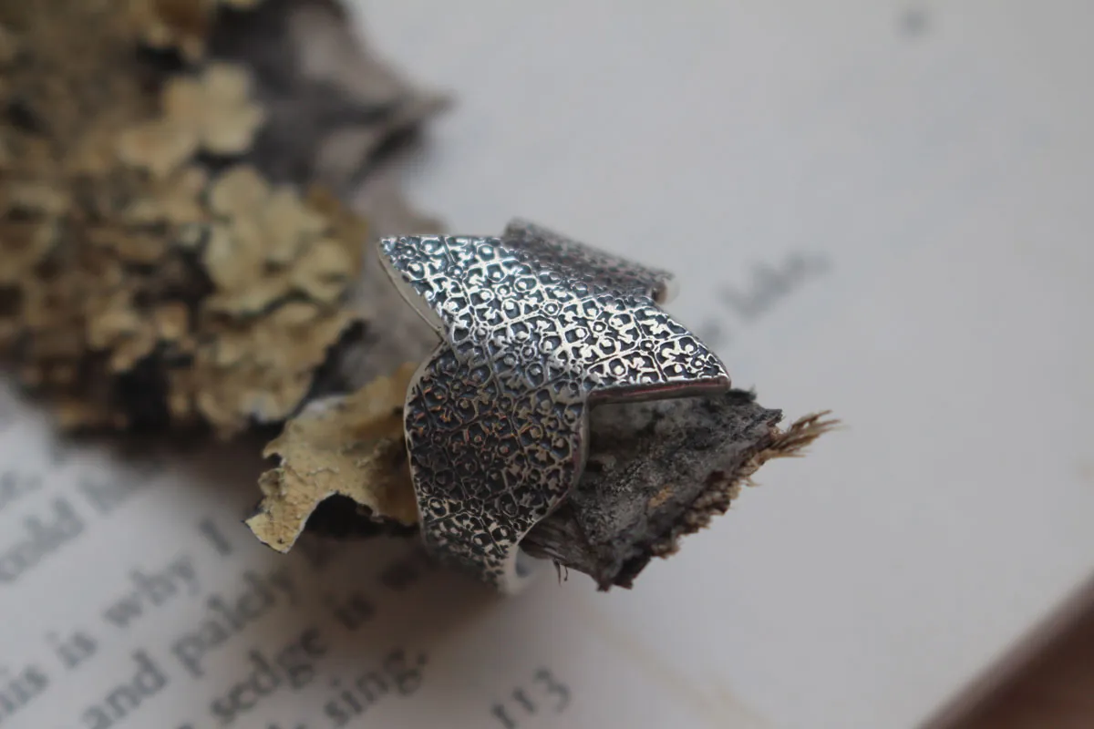 Guide, bague mosaïque en forme de marquise en argent