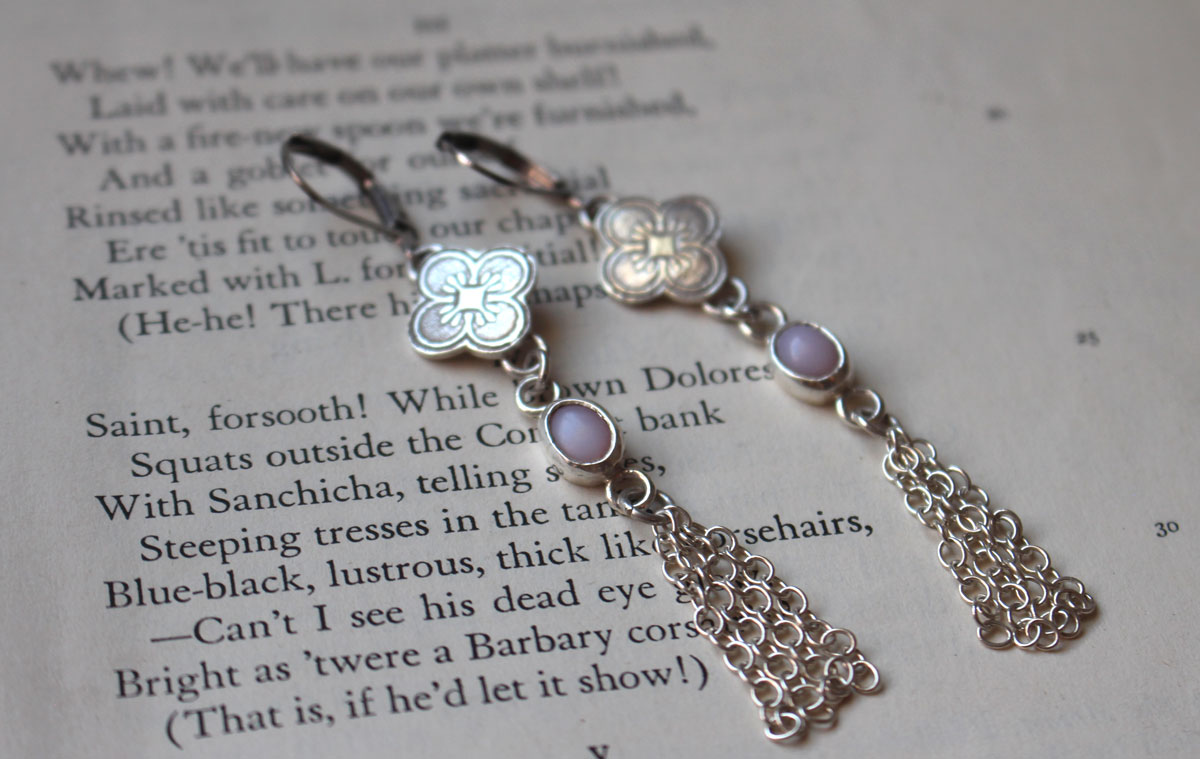 Hanami, boucles d’oreilles fleurs de cerisier en argent et opale rose