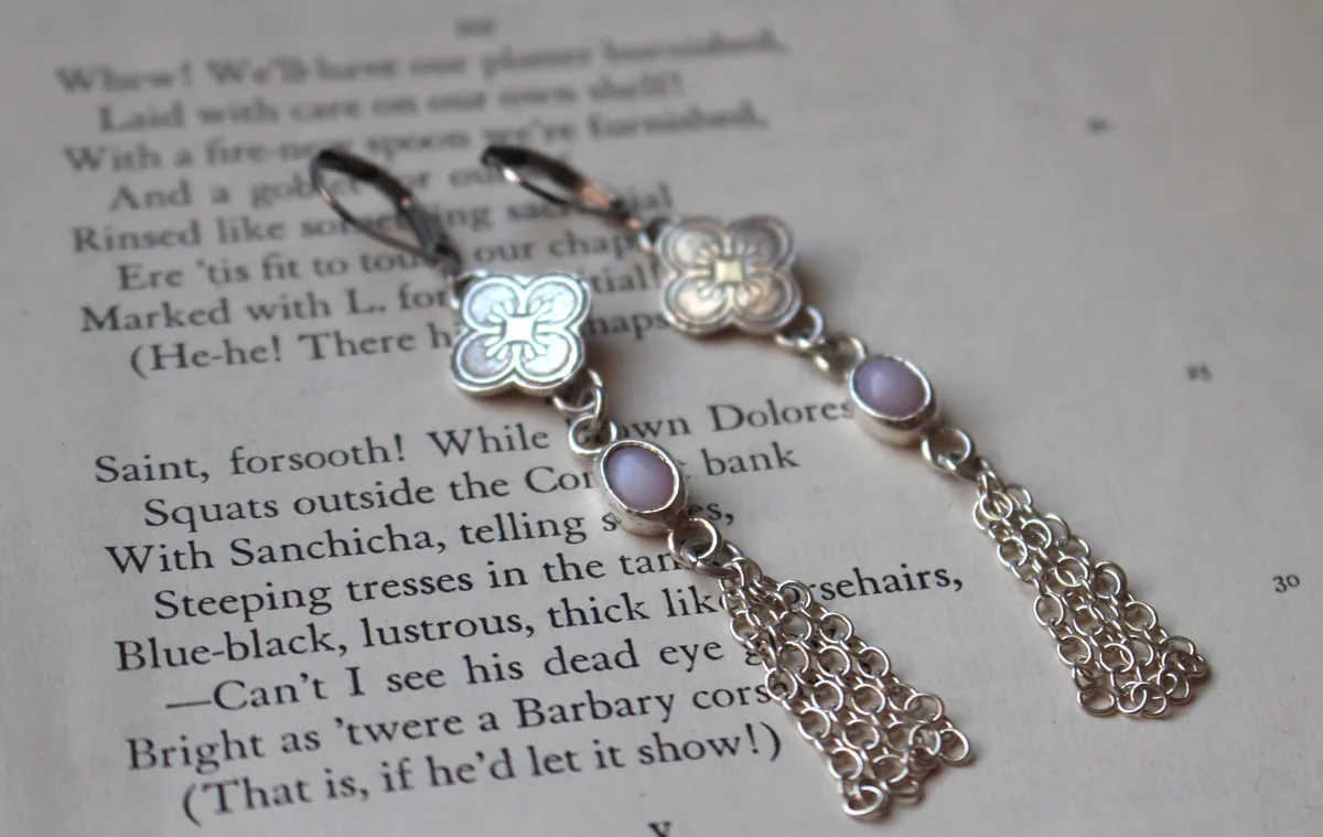 Hanami, boucles d’oreilles fleurs de cerisier en argent et opale rose