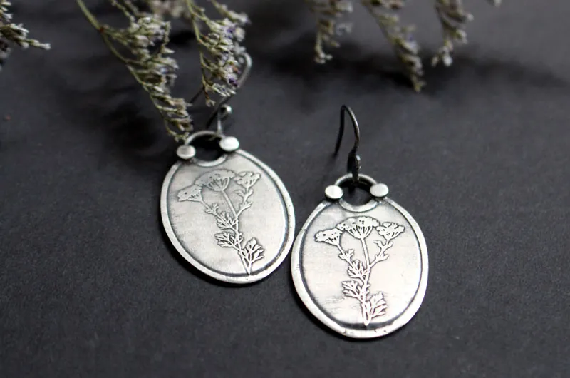 Heracleum, boucles d’oreilles botanique en argent