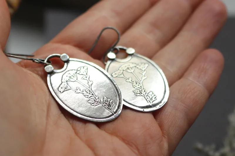 Heracleum, boucles d’oreilles botanique en argent