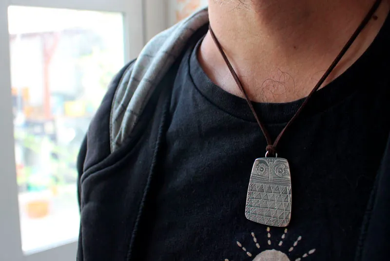 Hibou néolithique, collier oiseau de l’âge du Cuivre en argent