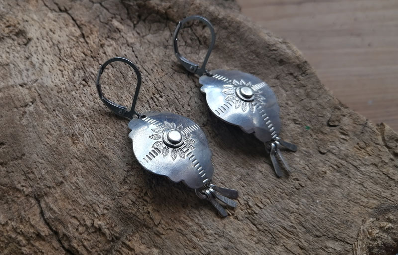 Halo solaire, boucles d’oreilles soleil baroque en argent