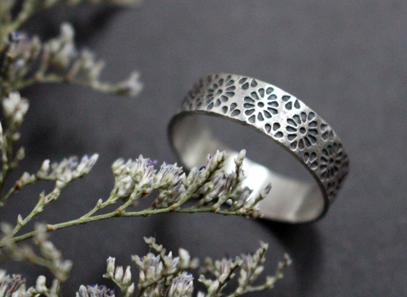 Hanabi, bague fleur stylisée japonaise en argent