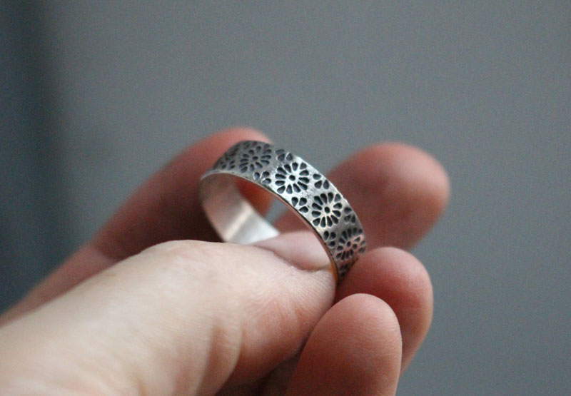 Hanabi, bague fleur stylisée japonaise en argent