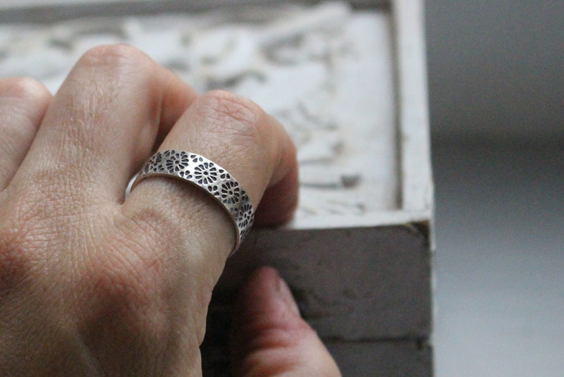 Hanabi, bague fleur stylisée japonaise en argent