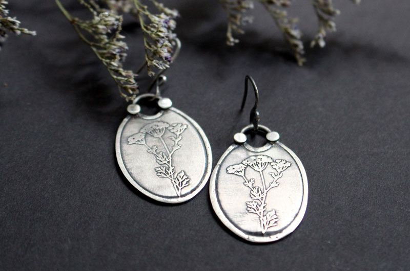 Heracleum, boucles d’oreilles botaniques en argent