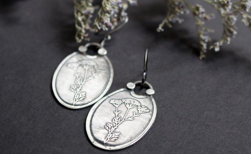 Heracleum, boucles d’oreilles botaniques en argent