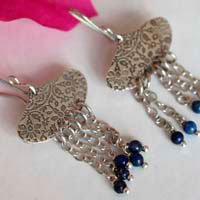 Huyana, boucles d'oreilles pluie amérindienne en argent et lapis-lazuli
