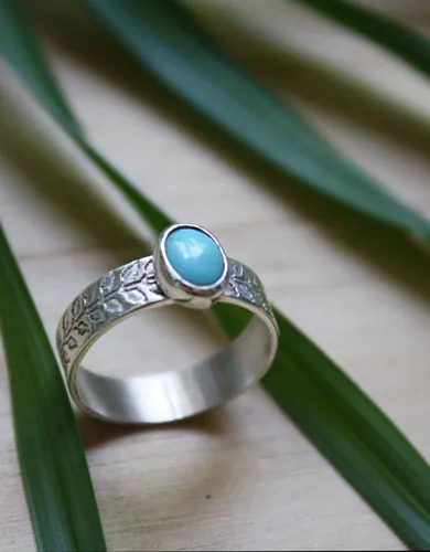 Ipomée, bague plante grimpante en argent et turquoise