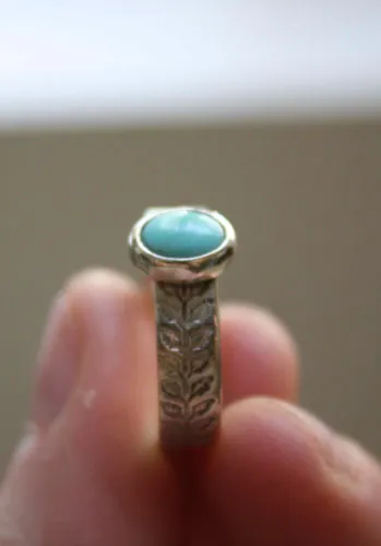 Ipomée, bague plante grimpante en argent et turquoise