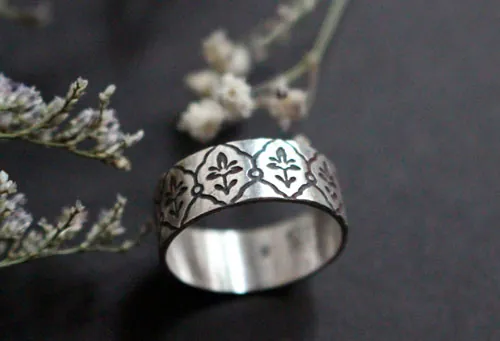 Iris, bague fleur art nouveau en argent