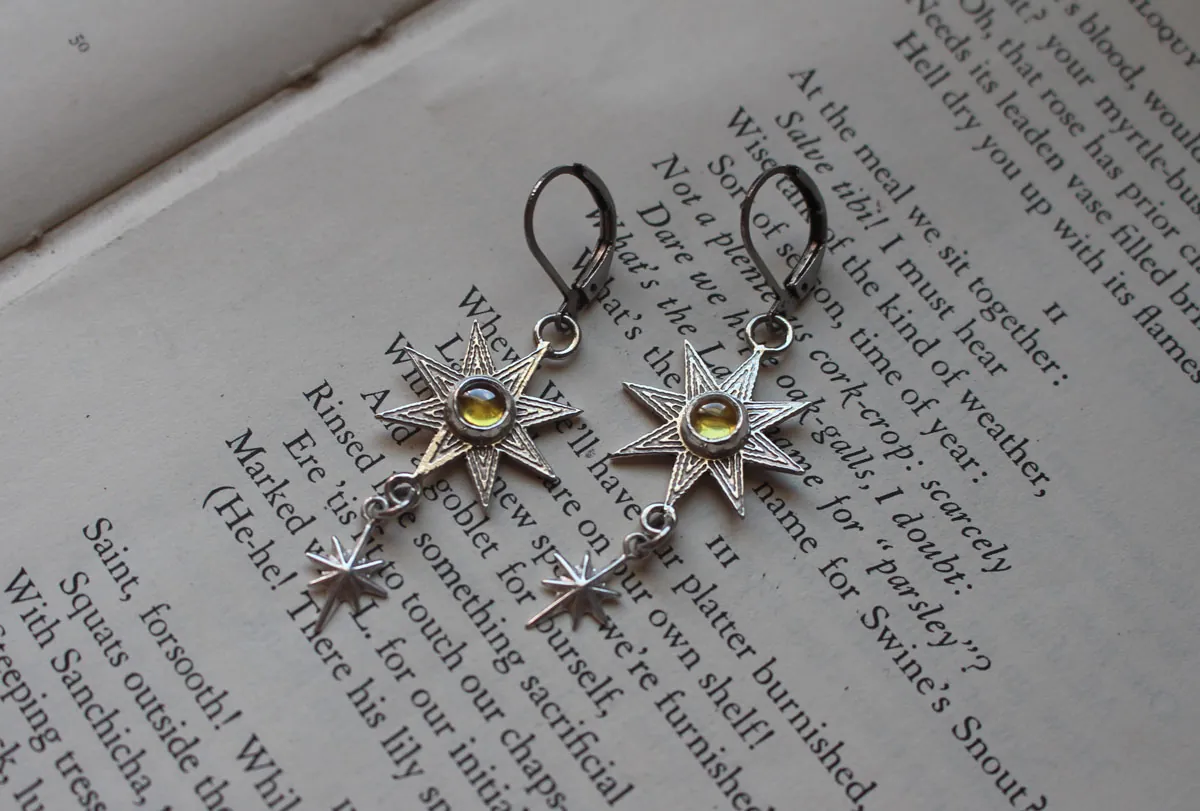 Ishtar, boucles d’oreilles étoile mésopotamienne en argent et zircon jaune