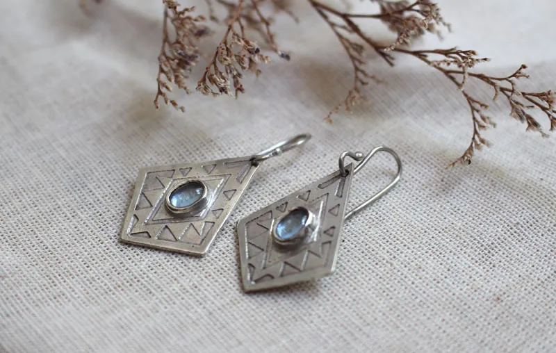 Itzia, boucles d’oreilles losange mexicain en argent et zircon