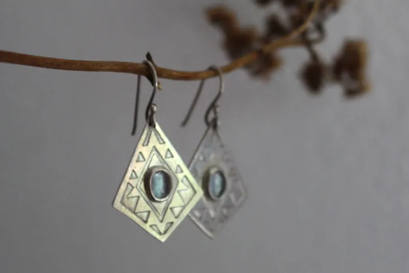 Itzia, boucles d’oreilles losange mexicain en argent et zircon