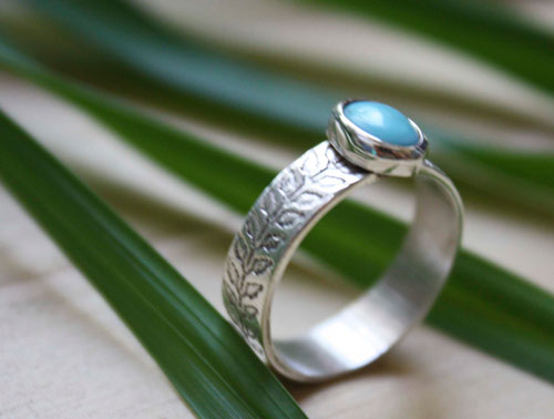 Ipomée, bague plante grimpante en argent et turquoise