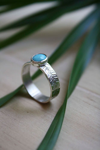 Ipomée, bague plante grimpante en argent et turquoise