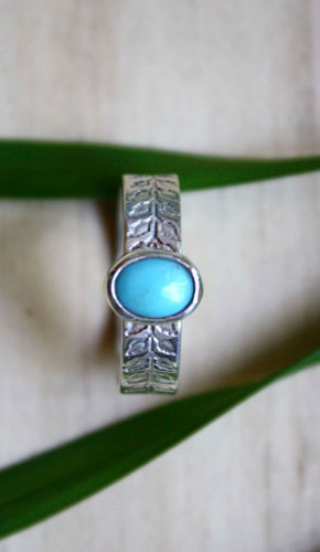 Ipomée, bague plante grimpante en argent et turquoise