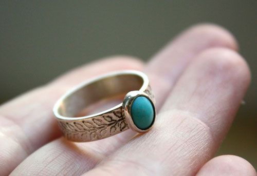 Ipomée, bague plante grimpante en argent et turquoise