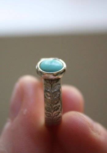 Ipomée, bague plante grimpante en argent et turquoise