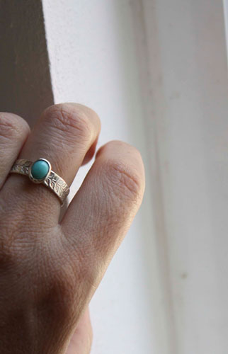 Ipomée, bague plante grimpante en argent et turquoise