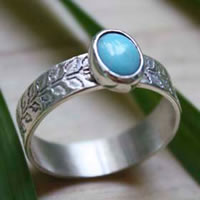 Ipomée, bague plante grimpante en argent et turquoise
