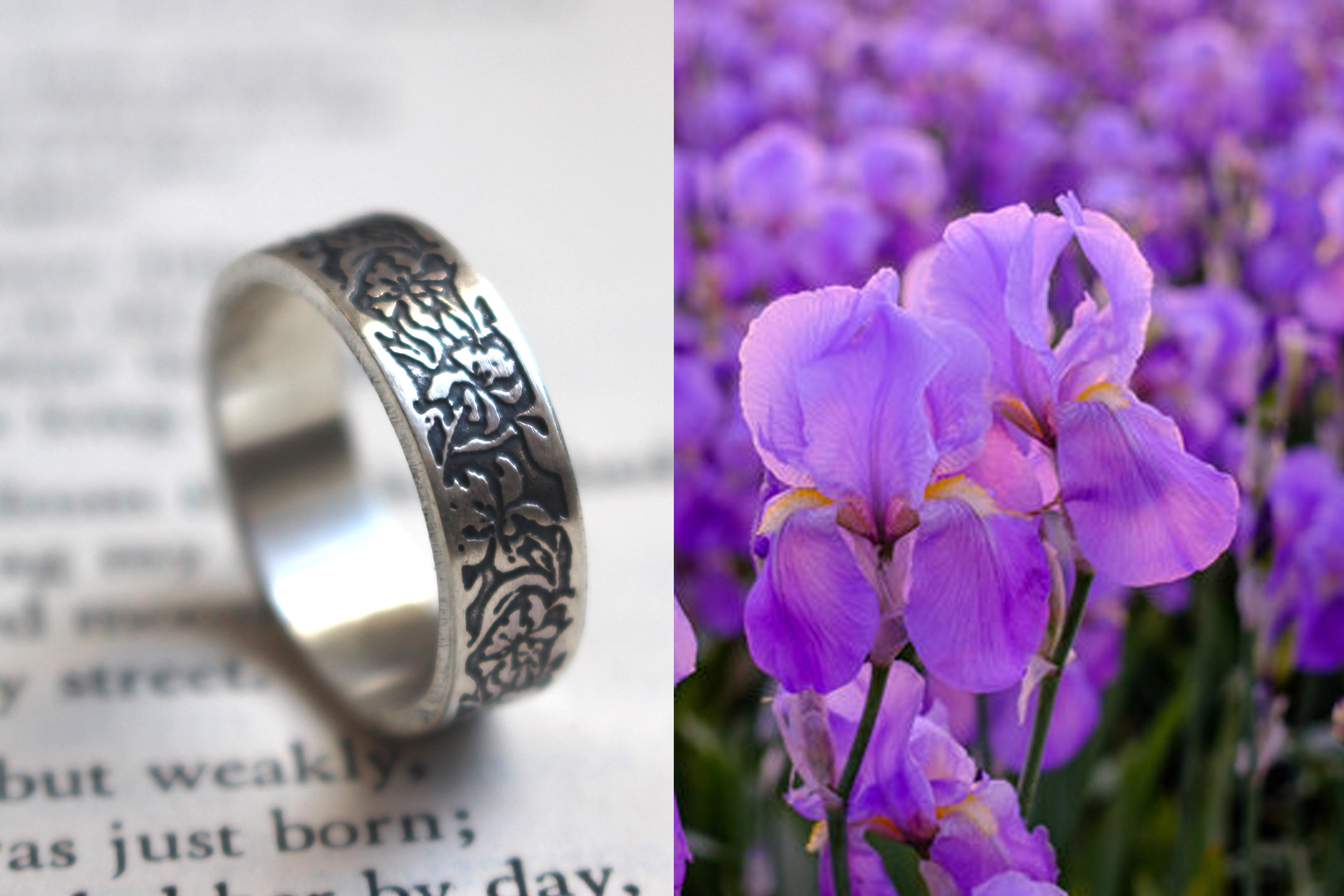 Iris, bague fleur en argent
