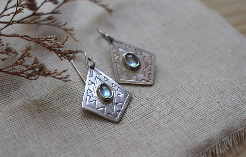 Itzia, boucles d’oreilles losange mexicain en argent et zircon