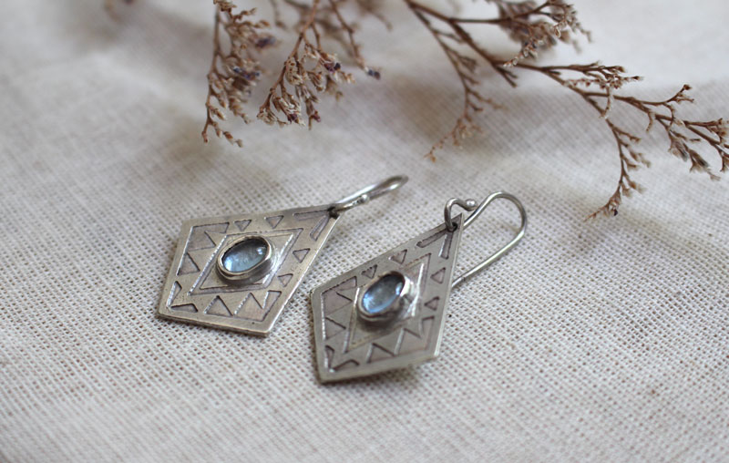 Itzia, boucles d’oreilles losange mexicain en argent et zircon